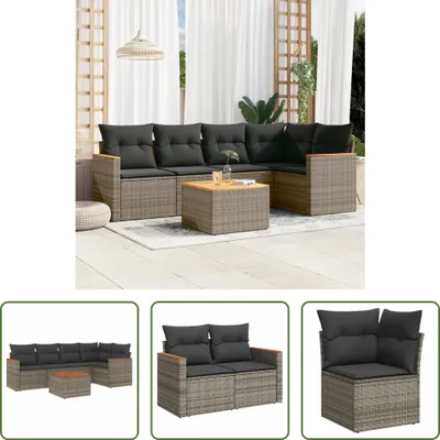 Produktbild von The Living Store 6-tlg. Garten-Sofagarnitur mit Kissen Grau Poly Rattan