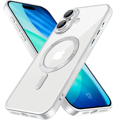Image de Coque pour iPhone 17, Protection Silicone Souple avec Cercle Magnétique Argenté Effet Brillant