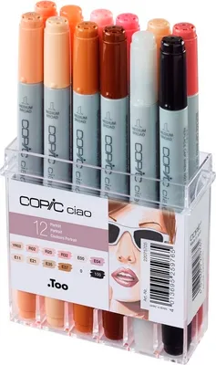 Obrázek produktu pro Copic Ciao Portrait Colours, 12 kusů, Vícebarevný, Zkosený/štětcový hrot, Kulatý, Inkoust na bázi akrylu, Dospělý/dítě