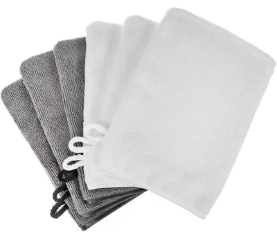 Zdjęcie produktu dla Rękawice do mycia z mikrofibry, 6 sztuk, białe i ciemnoszare, 15x21 cm