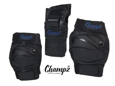 Produktbild von Champz Skate Schutzset für Kinder - Schutzausrüstung in Schwarz/Blau - Größe 39-42 EU