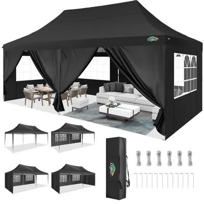 Produktbild von Faltpavillon 3x6m Wasserdicht UV-Schutz 50+ mit 6 Seitenwänden Schwarz