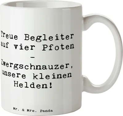 Produktbild von Mr. & Mrs. Panda Kaffeebecher Spruch Zwergschnauzer Helden - Weiß - Geschenk, Hunde, Kaffeetasse, Hunderassen Vielfalt, Pott, Hunderasse, Loyalität, Energie, Charme