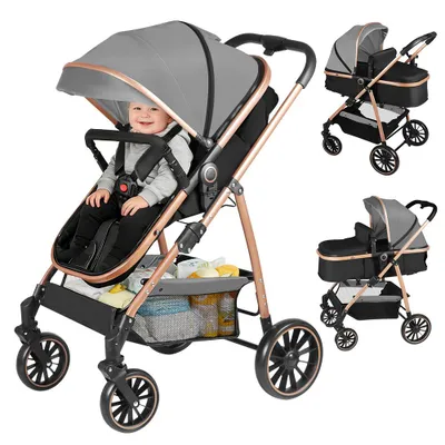 Produktbild von 2-in-1 Klappbar baby Kinderwagen bis 25 kg,Kombikinderwagen reisesysteme mit Babywanne,kompakt Sportwagen baby Buggy,5-Punkt-Gurt für 0–4 Jahre