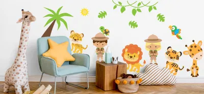 Obrázek produktu pro Muralo Nástěnná samolepka Výlet do Savannah 50 x 100 cm Nástěnné tetování Nálepka Set Dětský pokoj XXL