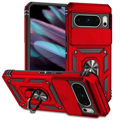 Obrázek produktu pro Pouzdro pro Google Pixel 8 Pro dvouvrstvé pouzdro s posuvným krytem kamery a prstencovým stojánkem červené