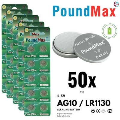 Produktbild von 50x AG10 PoundMax Alkaline Knopfzelle/Uhren LR1130, LR54, L1131, 390, V10GA 1,5V