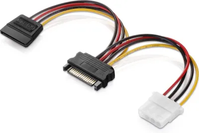Produktbild von Netzteil-Adapter-Kabel 15-polig SATA-Anschluss auf 4-polig IDE und 15-polig SATA schwarz
