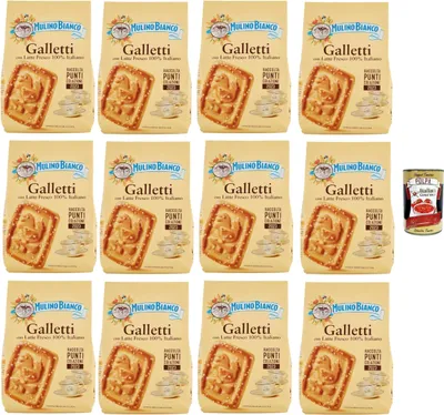 Produktbild von Mulino Bianco Biscotti Galletti 12x 350g Italien kekse biscuits cookies kuchen, Frühstückskekse, Kekse mit frischer Milch 100% Italienisch + Italian Gourmet polpa 400g
