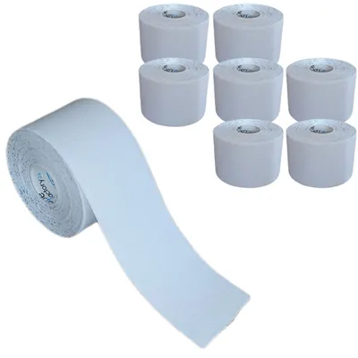 Produktbild von 8 Rollen - Tapefactory24 Getting Started Kinesiologie Tape 5cm x 5m - weiß, Tapes Taping Klebeband Tapeverband Bandage wasserfest