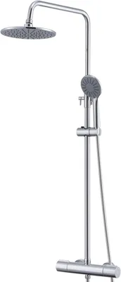 Produktbild von Duschsäule mit Thermostat-Mischbatterie, Duscharmatur mit 9 Zoll (22,7 cm), Duschkopf und Handbrause, 3 Strahlarten, Chrom