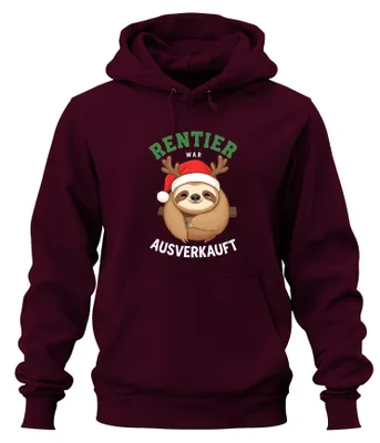 Obrázek produktu pro Reindeer bylo Christmas Sloth Gift Funny Uni mikina s kapucí Hoodie, Burgundy, S