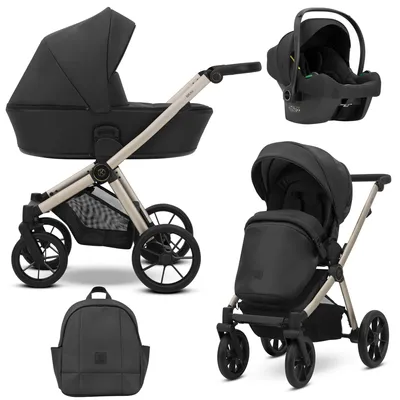 Produktbild von Kunert Brav 3-in-1 Kombikinderwagen Black Eco mit Babyschale, Champagner-Rahmen
