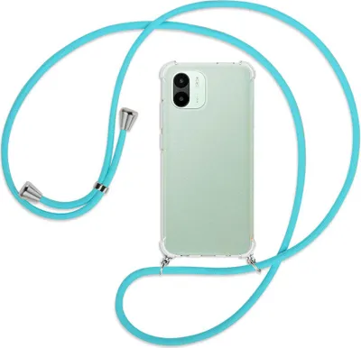 Produktbild von Handykette Backcover-Schutzhülle mit Band (Metall silberfarben) für Xiaomi Redmi A1 (6.52'') - türkis