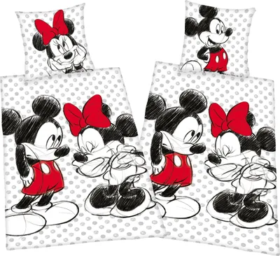 Produktbild von Disney Mickey + Minnie Mouse 4-teilig Partner Bettwäsche Doppelpack 2x 80x80cm + 135x200cm