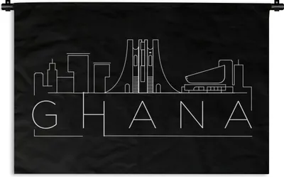 Produktbild von MuchoWow® Wandteppich Wandbehang Skyline "Ghana" auf schwarzem Hintergrund 60x40 cm Tapisserie Dekoration Wandtuch - Wanddekorationen
