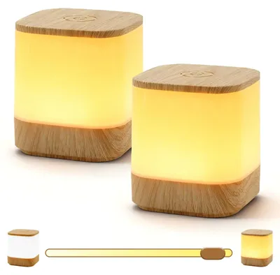 Produktbild von LED Nachttischlampe 2er Set, Tischlampe Touch Dimmbar, USB Aufladbar Nachttischlampe Kabellos mit 3 Farbtemperaturen, LED Nachtlicht Baby, Holzmaserung Tischlampe Kabellos für Schlafzimmer Wohnzimmer