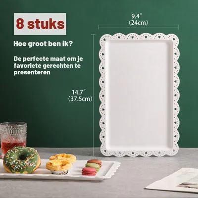 8er-Set Kunststoff-Tabletts, 35,6 x 22,9 cm, rechteckig, weiß