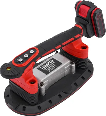 Zdjęcie produktu dla Urządzenie do układania płytek - Elektryczny podnośnik próżniowy z wibracjami - 21V, 2000mAh - 6 prędkości - 2 akumulatory - Czerwony