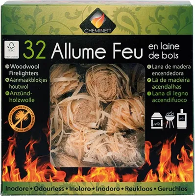 Immagine prodotto di CHEMINETT Accendifuoco - Lana di legno 100% di origine vegetale- Confezione da 32