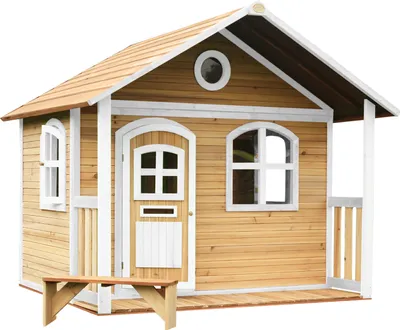 Produktbild von AXI Spielhaus Milan aus  Holz | Outdoor Kinderspielhaus mit Veranda für den Garten in Braun & Weiß | Gartenhaus für Kinder mit Fenstern