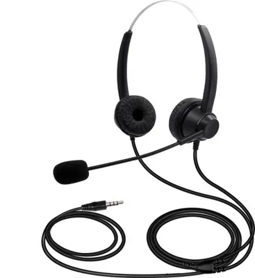 Produktbild von 3,5 mm kabelgebundenes Computer-Headset mit Mikrofon, Zwei-Ohr-Kopfhoerer, universeller Kopfhoerer fuer Buero und Callcenter, geeignet fuer Telefonisten, Computer, PC, Laptop, Gaming, Chatten, Netzwerk, Unterricht, Videokonferenzen