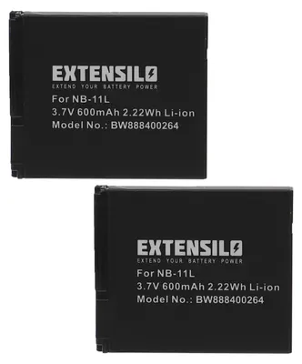 Produktbild von EXTENSILO 2x Akku kompatibel mit Canon IXUS 132, 135, 155, 150, 125, 127, 130, 137, 133, 147, 125 HS, 140, 145, 157 Kamera (600 mAh, 3,7 V, Li-Ion)