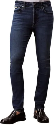 Immagine prodotto di Jeans da uomo Calvin Klein, modello skinny, in cotone elasticizzato, colore blu (effetto "oil slick"), taglia 2