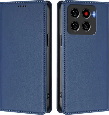 Image de Étui en cuir pour ZTE Blade A56, étui à rabat magnétique en cuirPolyuréthaneavec support, bleu foncé
