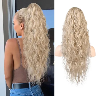 Zdjęcie produktu dla Przedłużenie włosów do koka, 66 cm, falowane, z gumką, kolor: jasny blond, materiał: syntetyczny