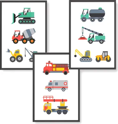 Produktbild von Himmelzucker Premium 3er Poster set für Kinderzimmer Babyzimmer DIN A4 Wandbilder Deko Junge Mädchen Dekoration Bilder Kinder Autos Fahrzeuge