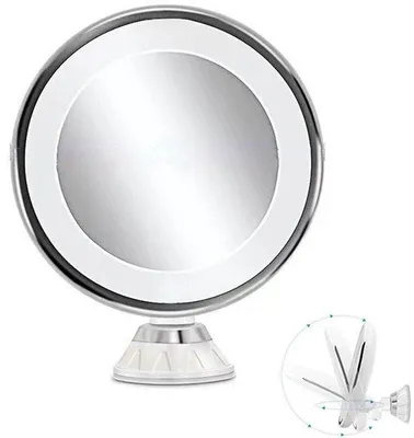 Obrázok produktu pre LED kozmetické zrkadlo – zrkadlo s 10-násobným zväčšením a LED osvetlením – otočné o 360 stupňov – priemer 17,5 cm – vhodné na cestovanie – biela, strieborná