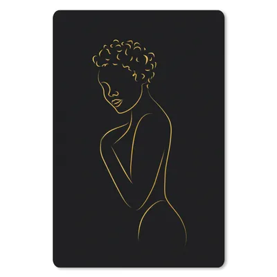 Produktbild von MuchoWow® Mauspad Mousepad Frau - Schwarz - Gold - Strichzeichnung 40x60 cm - Mousepads - Maus Mat - Pad - Mausunterlage - Schreibtisch Accesoire