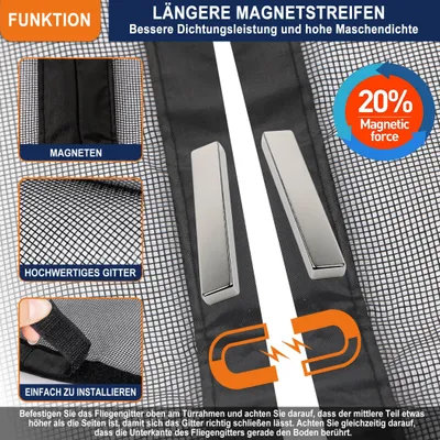Productafbeelding van Vliegenhor voor balkondeur, versterkt met glasvezel, 100x210 cm, insectenwerend voor de deur