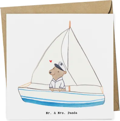 Produktbild von Mr. & Mrs. Panda Grußkarte Bär Segeln - Weiß - Geschenk, Yachtclub, anlasskarte, Segelboot, doppelkarte, Segelschule, Klappkarte, Glückwunschkarte, Segeltörn, faltkarte