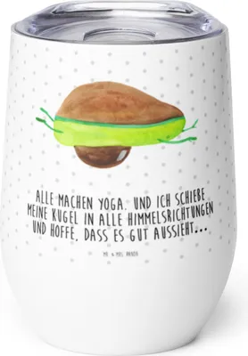 Produktbild von Mr. & Mrs. Panda Thermobecher Avocado Yoga - Weiß - Geschenk, Hilfe, thermosbecher, Isolierbecher, Unsportlich, Bauch, glühweinbecher, Humor, Thermo Becher, Haha