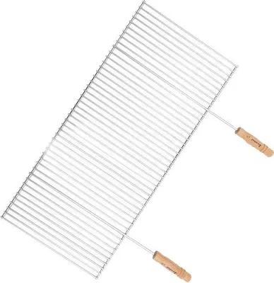 Image de Grille de barbecue 90 x 40 cm, chromée, avec poignées en bois