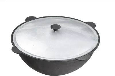 Zdjęcie produktu dla Żeliwny Kazan 12L NAMANGAN z grillową pokrywką – solidny garnek kempingowy, WOK, BBQ, kuchnia outdoor