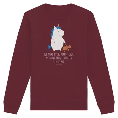 Produktbild von Mr. & Mrs. Panda Nachhaltiger Pullover Einhorn Teddy Größe S - Burgundy - Geschenk, Gute Nacht, Unicorn, Bio-Pullover, Sweatshirt, Bett, Sweater, Baumwoll, schlafen
