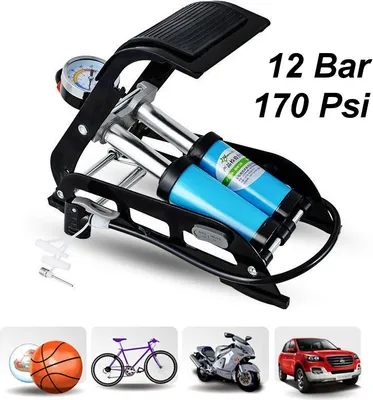 Produktbild von PRO Luxus-Fußpumpe Doppelzylinder und Manometer – Autoreifen Fahrradreifen Motorradreifen Luftmatratze - 12 bar/170 Psi - Decopatent