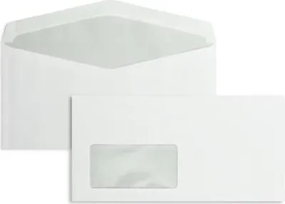Produktbild von Kuvertierhüllen DINlang 75g/qm gummiert Fenster VE=1000 Stück weiß
