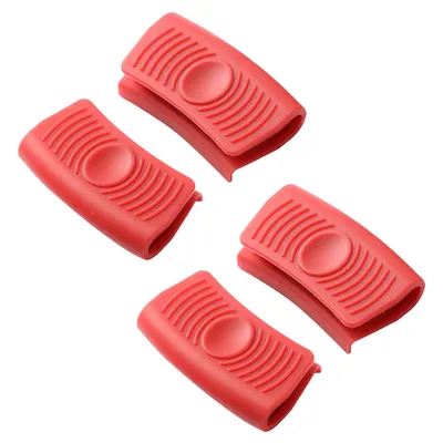 Produktbild von 2 Paar Silikon Topflappen Griffhalter Handclip Haltbarer Kochen Finger Schützen für Küche Kochen Grillen Backen,(Rot)