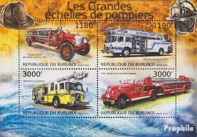 Produktbild von Briefmarken Burundi 2012 Mi 2898-2901 Kleinbogen (kompl.Ausg.) postfrisch Feuerwehr-Hubrettungsfahrzeuge