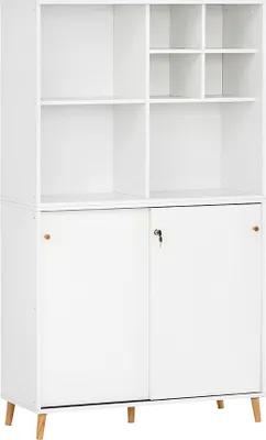 Produktbild von Büro Aktenschrank abschließbar mit Regal SISAK-80 auf Holzfüßen in weiß, B/H/T: ca. 100,1/175,2/41 cm