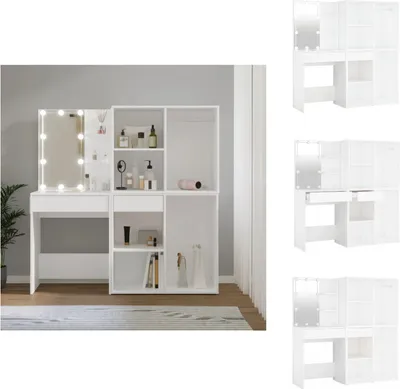Image de vidaXL Coiffeuse LED avec 2 armoires Blanc Bois composite - Coiffeuses