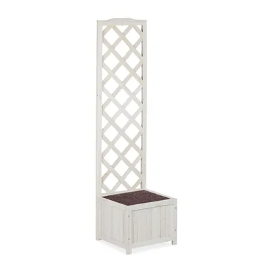 Produktbild von Relaxdays Rankkasten mit Rankgitter, wetterfest, Holz, Balkon, Garten, Rosen, Wein, 25 L Kübel, 145,5 cm Rankhilfe, weiß