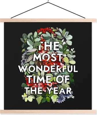 Produktbild von MuchoWow® Textilposter Weihnachten - Zitat - Pflanzen 120x120 cm mit holzfarbenen Rahmen - Textil-Poster