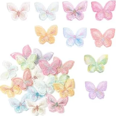 Produktbild von 18 Stück Schmetterling Applikationen Bunt Doppelschichten Organza Patches Spitze Stickerei Nähen Aufnäher für DIY Kleidung Haarschmuck Tasche Gardine