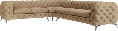 Produktbild von S-STYLE MÖBEL - Chesterfield Ecksofa Cleo mit Silber Metall Füßen aus Beige Samtstoff, Ottomane links, B/T/H: 323 cm/ 264 cm/ 75 cm