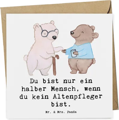 Produktbild von Mr. & Mrs. Panda Deluxe Karte Altenpfleger Herz - Weiß - Geschenk, Klappkarte, Beruf, anlasskarte, Lustig, doppelkarte, Pfleger, Glückwunschkarte, faltkarte, Spruch
